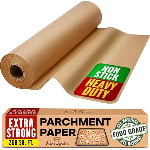 260 Sq.Ft Unbleached Parchment Paper for Baking – Roll with Cutter, Heavy Duty Non-Stick Brown Parchment for Baking, Cooking, Grilling, Steaming and Air Fryer, 15in x 210ft by Baker’s Signature