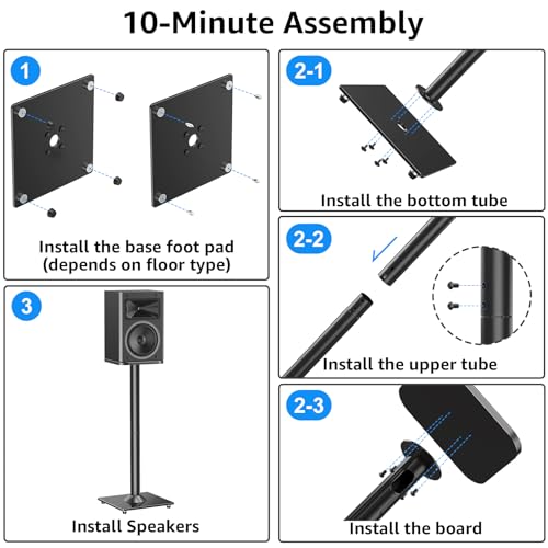 Image of MOUNTUP Universal Speaker Stands Pair for Surround Sound Home Theater, 31 inch Height Floor Speaker Stands Max 22LBS, Bookshelf Studio Satellite Speakers Fit Klipsch Polk Yamaha, Non Slip Pad Easy Install