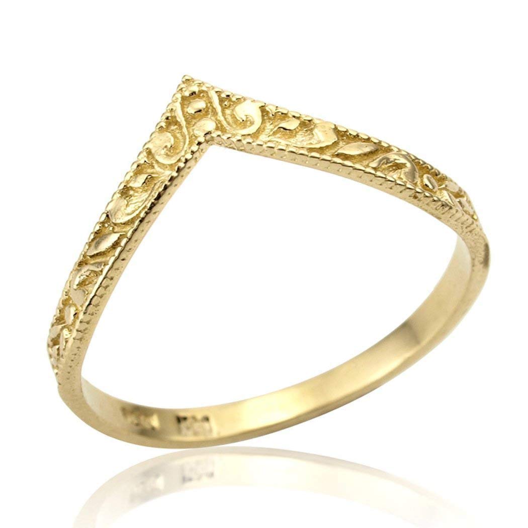 Hand Crafted Dainty Chevron V shape Stackable Wedding Ring Designer Promise Anniversary Band SIZE 7