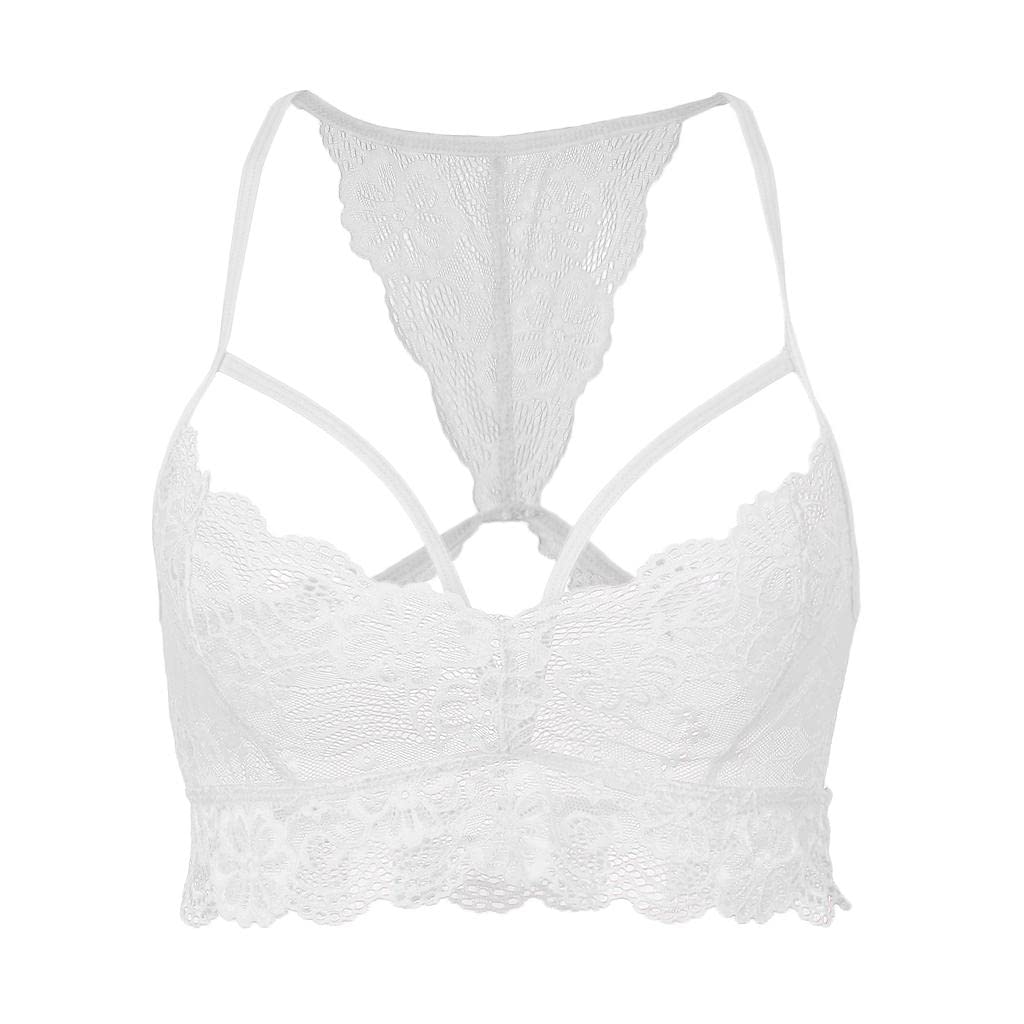 UJEAVETTE Floral Lace Bustier Crop Tops Unpadded Bra Bralette Cami Lingerie White-image-13