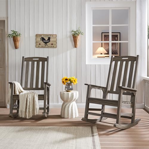 Image of Psilvam Outdoor Rocking Chair Set of 2, Oversized Porch Rocker (Light Gray)