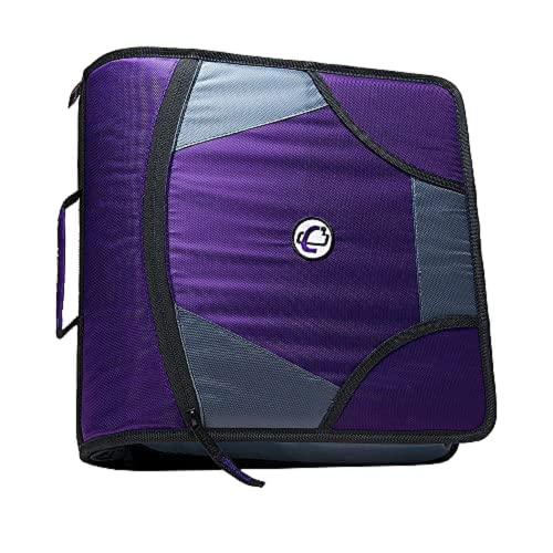 Image of Case-it King Sized Zip Tab 4-Inch D-Ring Zipper Binder with 5-Tab File Folder, Purple, D-186-PUR