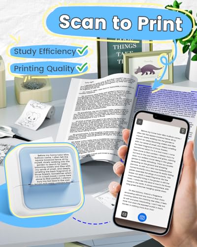 Image of Sticker Printer - Mini Sticker Maker Machine with 3 Roll Tapes, Bluetooth Portable Inkless Printpods Pocket Printer Classroom Must Haves for Kids Study Notes, Anatomical Diagrams, Photos, Gift