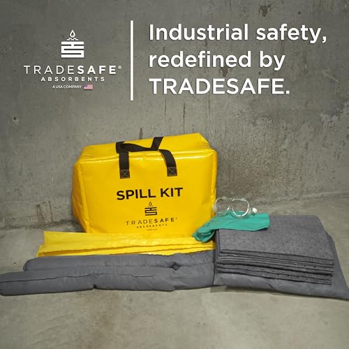 Image of TRADESAFE Universal Spill Kit OSHA Approved - Portable Spill Kit Bag for Emergency Response, 7-Gallon Capacity, Spill Absorbent Pads, Spill Socks, Pillow, Gloves, Goggles, Hazmat Bags, 19 Pieces