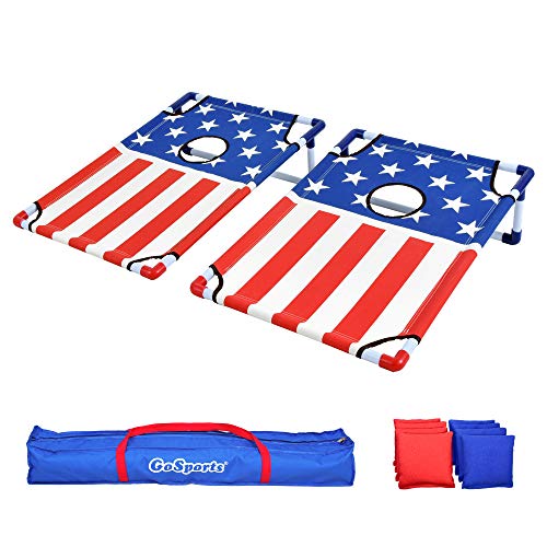 GoSports Portable PVC Framed Cornhole Toss Game Set with 8 Bean Bags and Travel Carrying Case – Choose Your Style