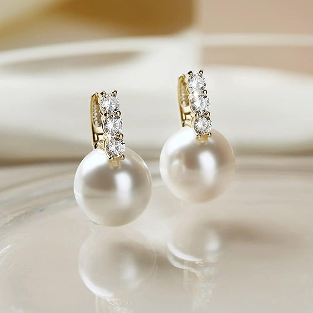 Pearl Earrings for Women 14K Gold Plated Hypoallergenic Pearl Earrings 5A Cubic Zirconia Dangle Earrings Elegant Jewelry - Image 6