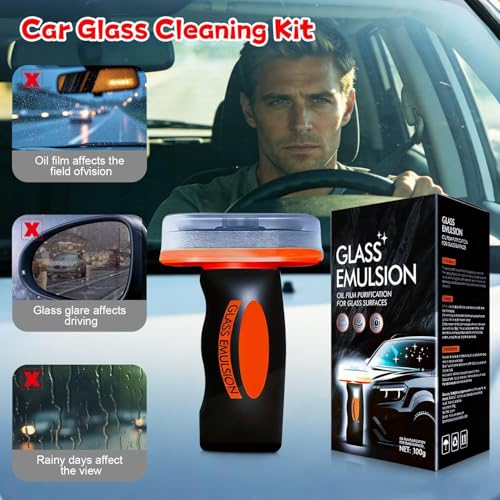 Oil Film Cleaning Brush, Handheld Glass Oil Film Remover, Q4 Glass Guard, Emulsion Cleaner for Car Window, Car Windshield Cleaning Brush, Ölfilm Entferner für Glasgriffe