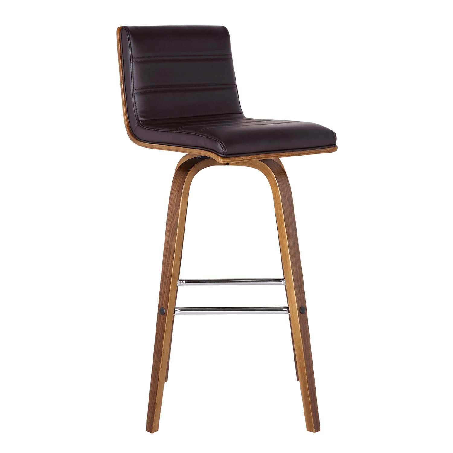 armen living vienna 26" counter height swivel brown faux leather and walnut wood bar stool