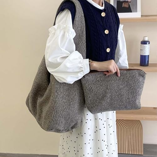 Leopard Print Shoulder Tote Bag - Soft Fabric with Magnetic Closure (Grey)3