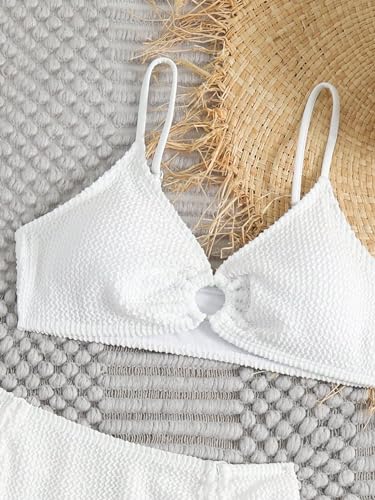 Girl's 3 Piece Bikini Sets High Waisted O Ring Wireless Swimsuits Bathing Suit with Cover Up Skirts3