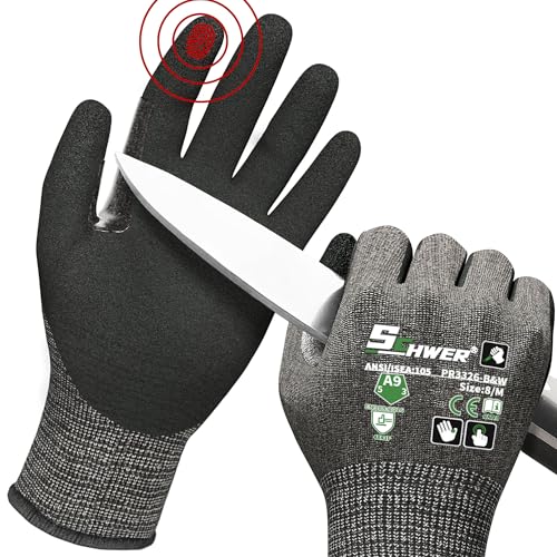 Schwer ProGuard High Level Cut Resistant Work Gloves PR3326 for Extreme Protection，ANSI A9 Cut Gloves with Reinforced Thumb, Non Slip, Breathable, Durable, Touch-screen, Black 1 Pair（M）