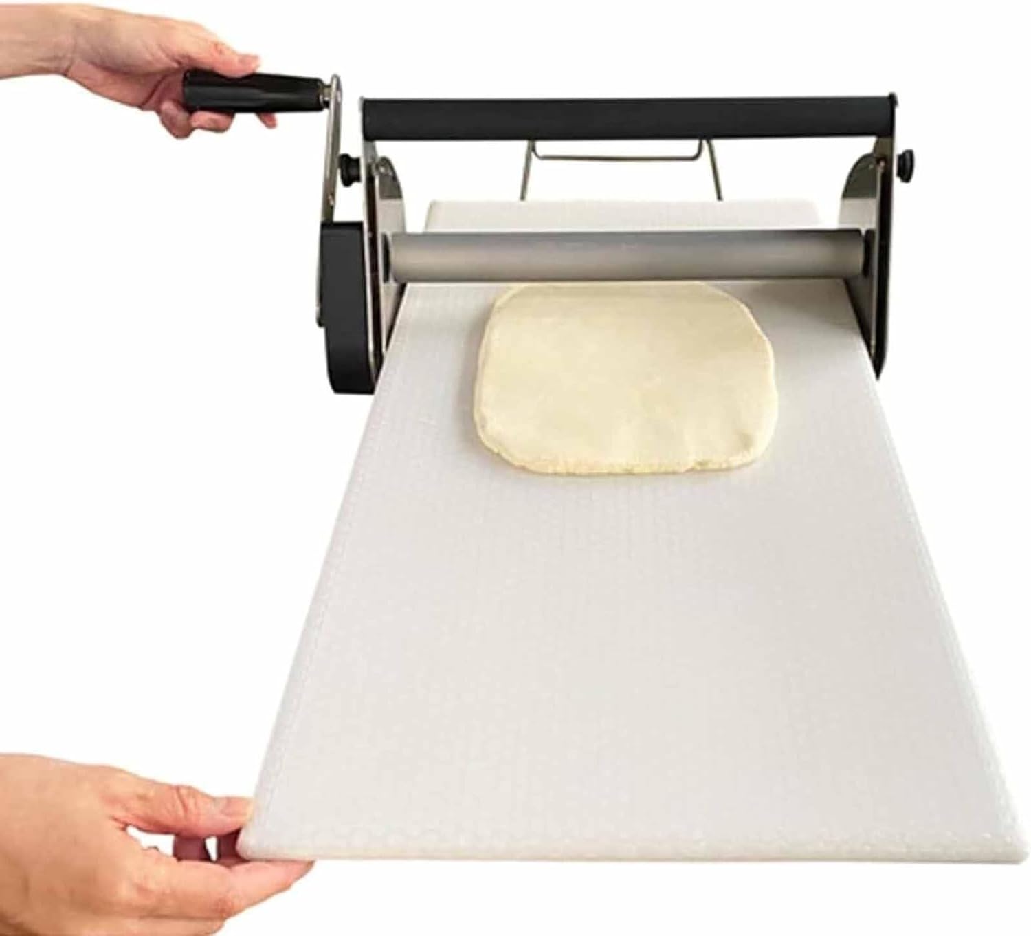 Sfogliatrice compatta in acciaio inox, spessore regolabile per cottura professionale, ideale per uso commerciale