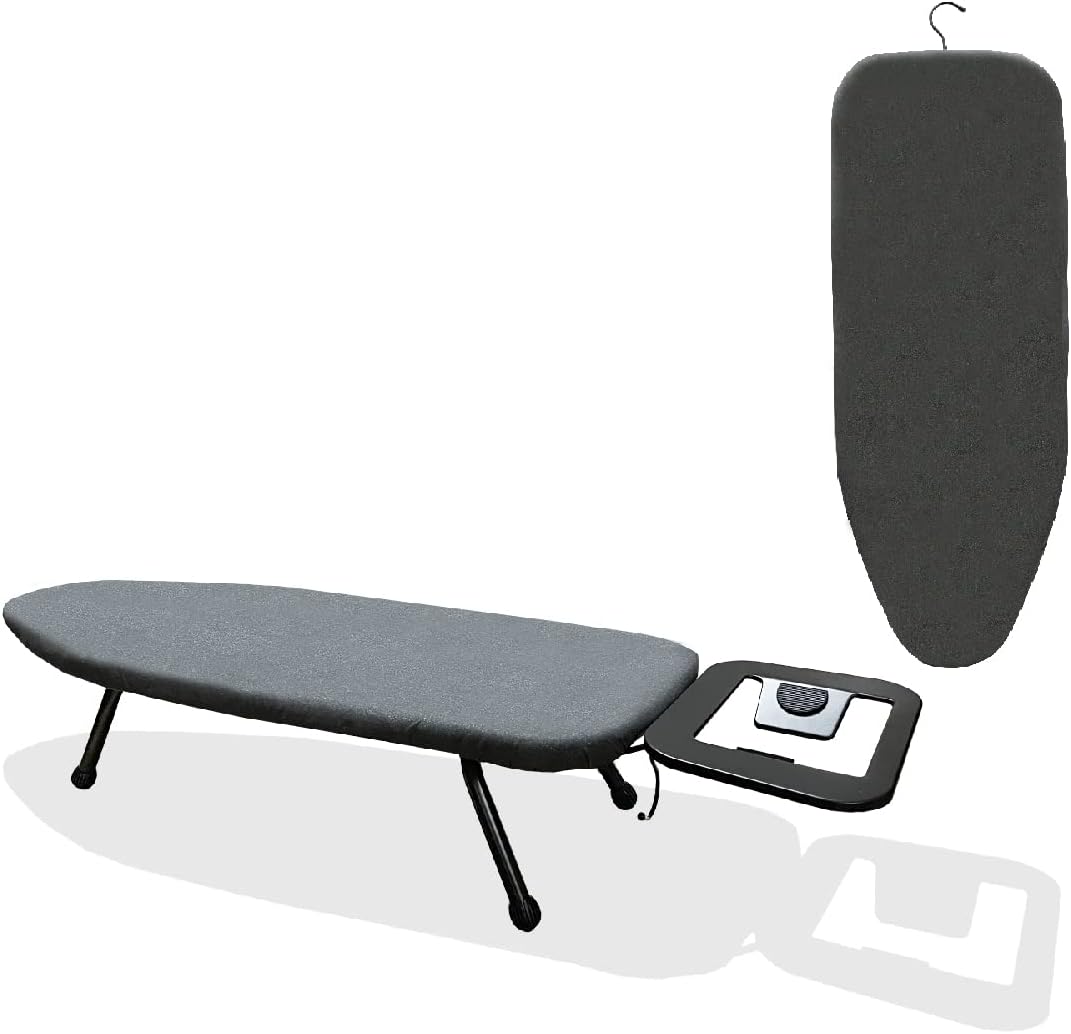 36x12in Table Top Ironing Board, Small Ironing Board with Removable Iron Rest, Metallic Ironing Cover and Thick Felt Pad, Black