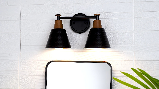 Image of FEMILA Black Bathroom Light Fixtures, 2-Light Bathroom Vanity Lights Over Mirror with Hammered Metal Shade, Modern Wall Sconces Lighting for Kitchen Bedroom Living Room, 4FG59B-2W BK