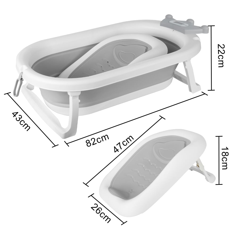Homewell Vasca da bagno pieghevole per neonati con cuscino da bagno e termometro digitale, vasca da bagno per bambini per la casa e i viaggi, ideale per regalo di nascita, ragazza o ragazzo (corona)