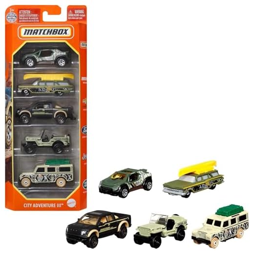 Mattel - C1817 Matchbox Pack de 5 vehículos del desierto, coches de juguete modelos surtidos