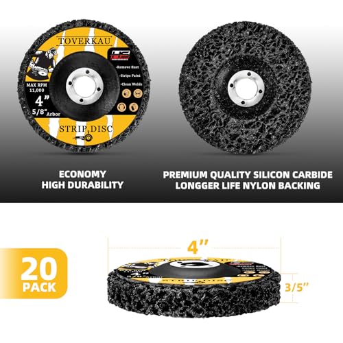 Image of 20 Pack 4.5 inch Strip Discs for Angle Grinder, Wire Stripping Wheel Paint Remover for Metal Surfaces, Abrasive Wheels Grinding Discs for Rust Welds Oxidation (4-1 /2 inch x 7 /8 inch), Black