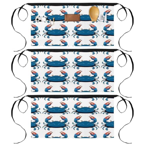Demi-tablier de cuisine à motif crabe bleu idéal pour le bistrot