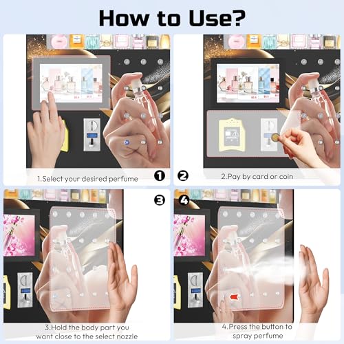 Image of Perfume Vending Machine, Wall Mounted Perfume Sprays Fragrance Dispenser with 10 Channels and Touch Screen, Coin Operated and Credit Card Payments, Suitable for Hotels, Malls, Bars
