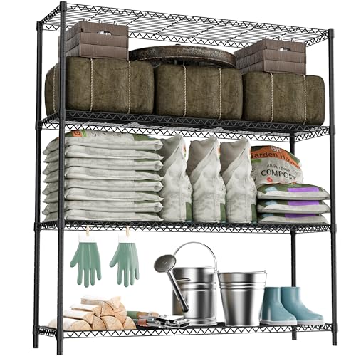M MZG Stand Shelf Wire Rust-Proof Outdoor Storage Shelving 4-Tier Utility Shelving Unit for Garden Home,Kitchen,Office Dark Grey 17.7' D x 47.3' W x 59.4' H
