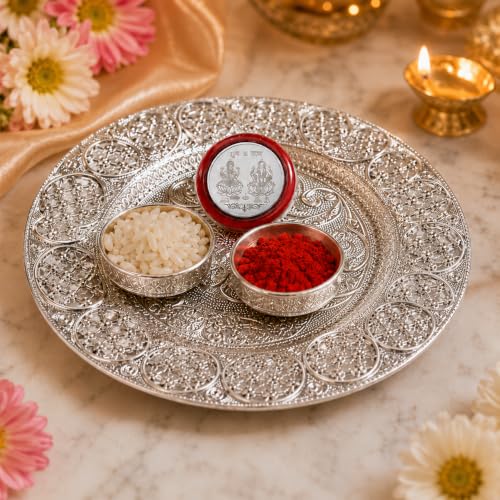 Image of Oblivion Ethnic Multicolor Birds Rakhi Combo for Brother Bhaiya Bhai with Thali, Roli Tikka, Silver Color Pooja Coin & Greeting Card | Traditional Thread Bracelet | Raksha Bandhan Gift Set | Pack of 5