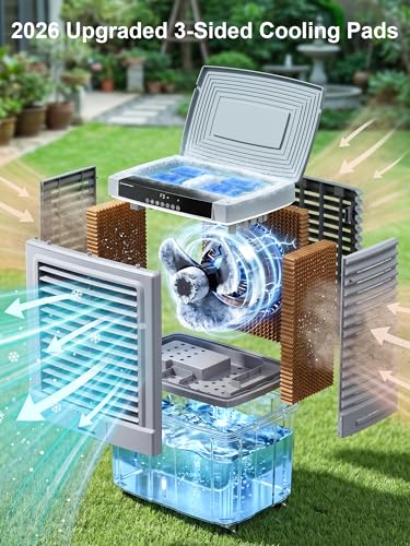 Image of Uthfy Swamp Cooler Air Conditioner with Water Tank, Evaporative Air Cooler With 3 Speeds, 3 Modes, Led Light，Remote Control for Indoor Room Garage Use