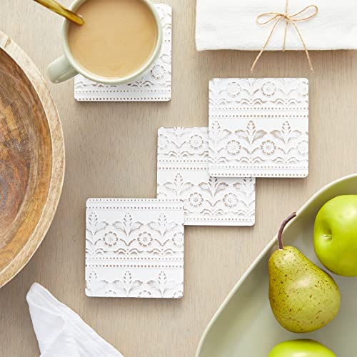 Juvale-Set-of-6-White-Wooden-Coasters-with-Holder-for-Drinks-Coffee-Table-and-Floral-Farmhouse-Decor-38-Inches Juvale Set of 6 White Wooden Coasters with Holder for Drinks Coffee Table and Floral Farmhouse Decor 38 Inches