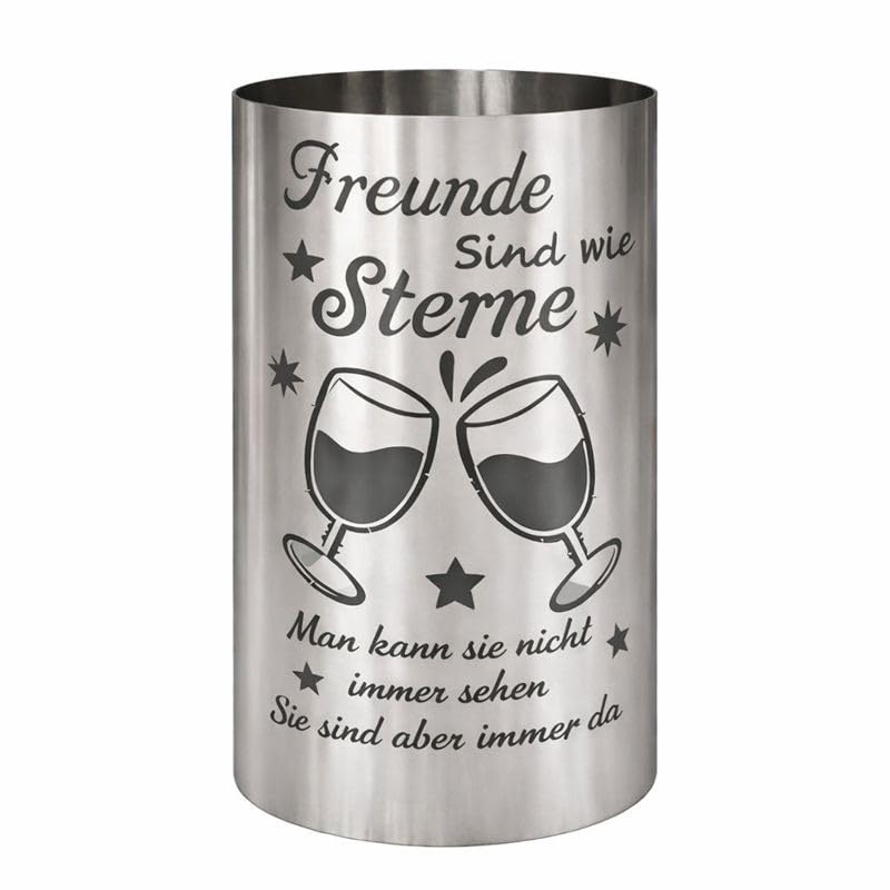 Feuertonne aus Stahl mit Spruch Freunde sind wie Sterne