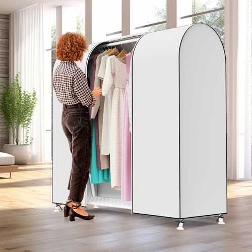 Syeeiex 5ft Clothes Rail Cover With Strong Zipped 152cm Dustproof Clothes Rack Cover Protective Zip Over Cover for Garment Hanging Coat Rail White - Image 4
