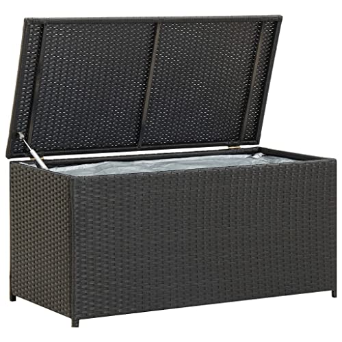 vidaXL Caja de Almacenaje de Jardín Ratán Sintético Casa Hogar Decoración Estilo Cofre Baúl Urna Arcón Mobiliario Muebles Bricolaje 100x50x50 cm Negro