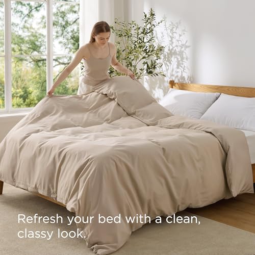 Image of Bedsure Duvet Cover Queen - Only Includes 1 Duvet Cover (90 inchx90 inch), Hotel Luxury Soft Double Brushed All Season Bedding for Kids & Adults, Zipper Closure, Light Brown (No Comforter, No Pillow Shams)