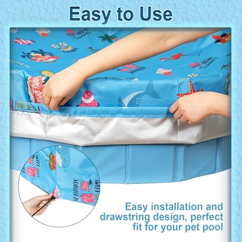 Docuwee Round Pool Cover 32", Foldable Kiddie Solar Cover Fit Dog Swimming Pool, Pets Kids Bath Tub, Inflatable Pool, Anti-UV Dustproof Pool Safety Cover with Summer Beach Patterns — view 3