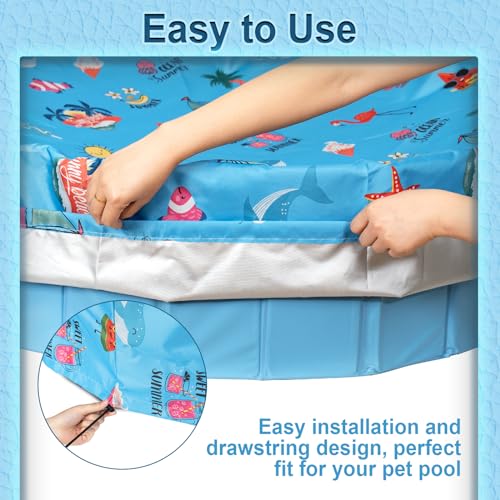 Docuwee Round Dog Pool Cover 71", Foldable Kiddie Solar Cover Fit Dog Collapsible Swimming Pool, Pets Kids Bath Tub, Anti-UV Dustproof Safety Pool Covers, Summer Beach Patterns by Docuwee - Used condition - Image 4