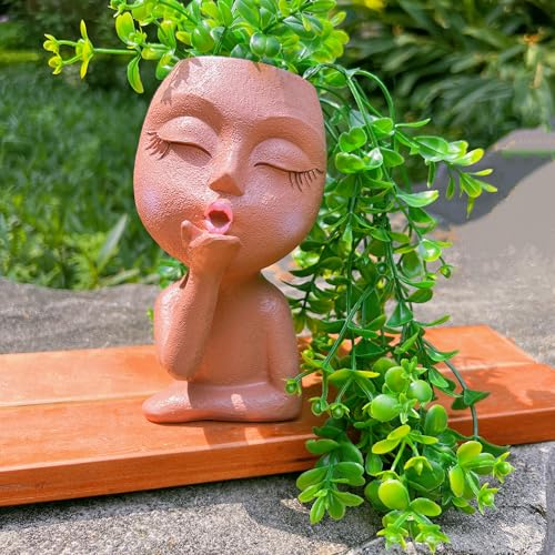 Maceta para suculentas, maceta de resina única, divertida y bonita, para cubrir la nariz, para exteriores, interiores, jardín, patio, césped, decoración de baño