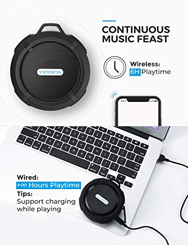 VicTsing SoundHot C6 Portable Bluetooth Speaker, Waterproof Bluetooth Speaker with 6H Playtime, Loud HD Sound, Shower Speaker with Suction Cup & Sturdy Hook, Compatible with iOS, Android, PC, Pad