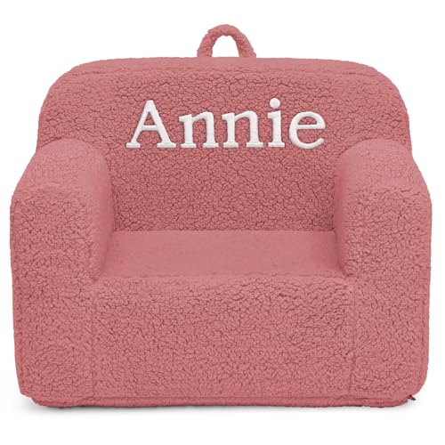 Delta Children Personalized Sherpa Cozee Chair - Customize with Name Foam Kids Chair for Ages 18 Months and Up Rose
