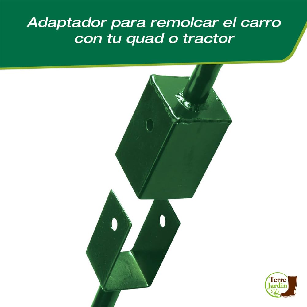 TERRE JARDIN Carretilla de Jardín 4 Ruedas Hinchables 120 Kg, Cubeta Basculante 52 L, Carro para Leña, Transporte de Leña, Remolque Enganche Integrado - Capacidad Basculada 80 Kg