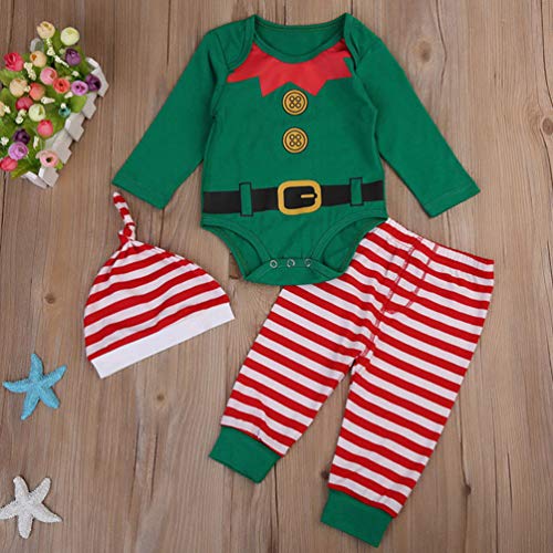 ABOOFAN 3 stuks Baby Kerst Elf Outfit Elf Romper Hoed Broek Set Pasgeboren Baby Kerst Fotografie Prop Kostuum Outfits voor Baby Baby Peuter - Maat 70 - Afbeelding 4