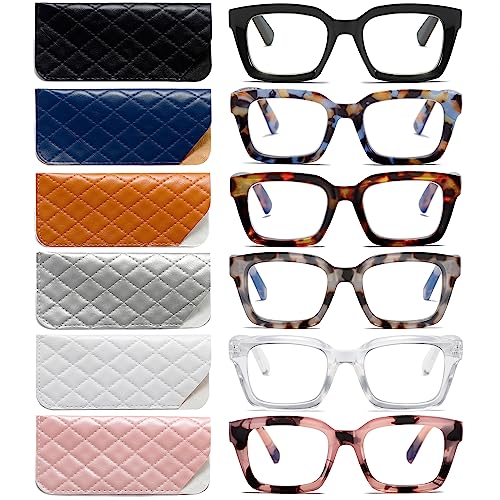 Image of 3 Pack Oversize Square Design Reading Glasses for Women, Blue Light Blocking Computer Reader