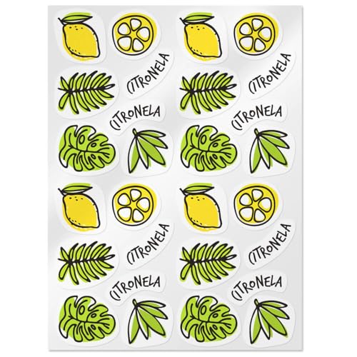 Pegatinas de Citronela Aromática para Velas | Set de 100 | Resistentes al Agua y Adhesivas en Todas las Superficies | Ideal para Personalizar y Decorar tus Creaciones de Velas y Jabones.
