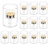 Größe: Teelichthalter-Set beinhaltet 3 Glaskerzenhalter, der Durchmesser jedes Glas-Säulenkerzenhalters beträgt 7 cm, Höhe: 9 cm, der interne Teelichthalter Durchmesser beträgt 4,2 cm