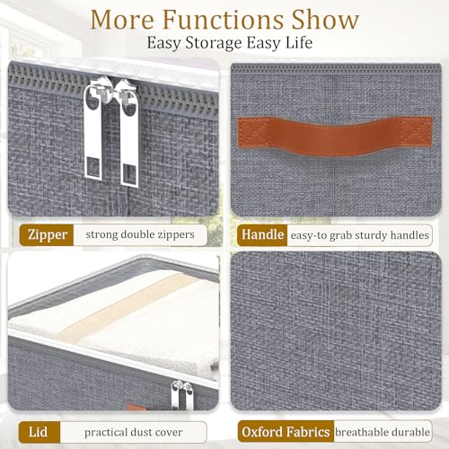 Miniatura 7 de Yawinhe Juego De 3 Organizador De Zapatos Debajo De La Cama, Con Ventana Transparente Asas Reforzadas Organizador Con Cremallera Para Edredones, Bolsas De Transpirable, 80x40x15cm, Gris