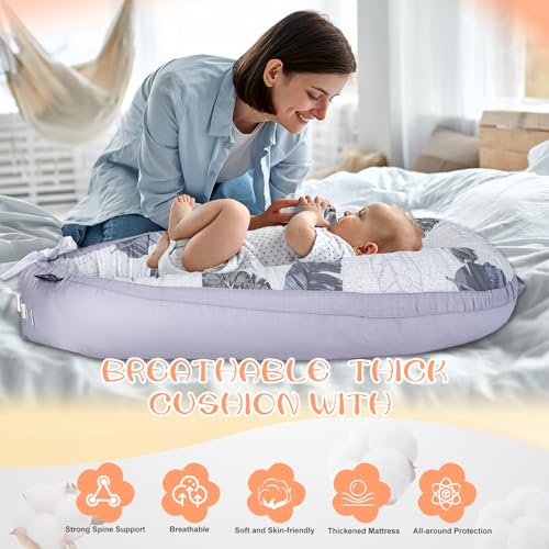 Image of Infant Support Cushions | Baby Lounger | Cotton Infant Lounger | Reversible Adjustable Portable Floor Lounger | Supervised Awake Only No Sleeping | Soft Breathable Washable Cover (Leaf)