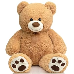 HollyHOME Teddy Bear Stuffed Animal Plush Giant Teddy Bears with Footprints Big Bear 36 inch Tan