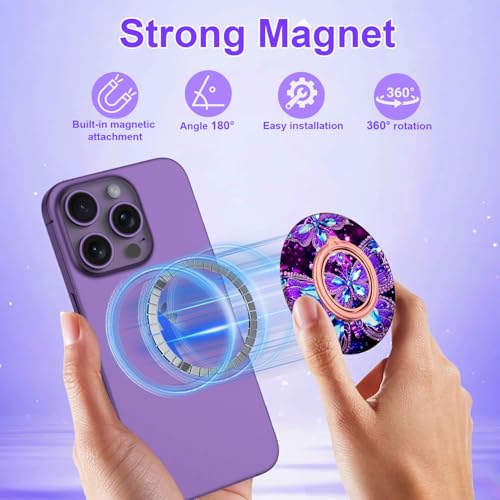 Image of Magnetic Phone Ring Holder for MagSafe Grip,[Super Magnet],Stylish 360 Rotation Cell Phone Grip Stand Finger Ring Kickstand for iPhone 17 16 15 14 Pro Max,iPad and Smartphones,Butterfly
