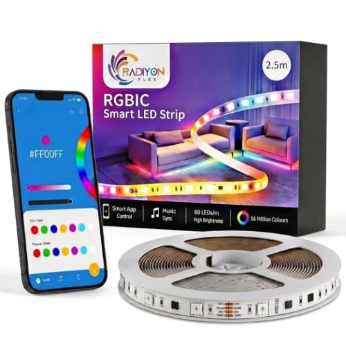 Image of RGBIC LED Strip Lights with App Control & Music Sync, RGB Lights for Gaming Setup, Bedroom & Room Decoration, 140+ Dynamic Modes, 60 LED /m Smart LED Strip (2.5 Meter)