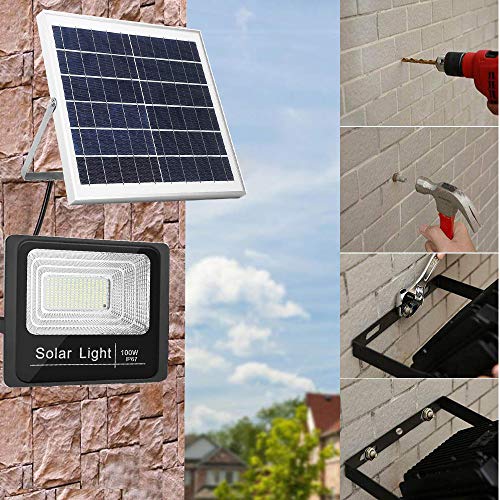100W Led Solar Flood Light, Outdoor Dusk to Dawn Solar Security Light with Remote, 180 LEDs 5100 LM High Bright, IP67 Waterproof Solar Chargeable Light for Yard, Garden, Pathway, Arena, Ball Court - Thumbnail 7