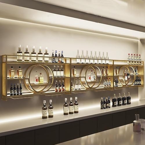Étagère à vin murale moderne lumineuse 160cm avec porte-verres doré - 5