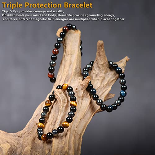 Pulsera Triple Protección con Cuentas de Piedra Natural 8mm miniatura 5