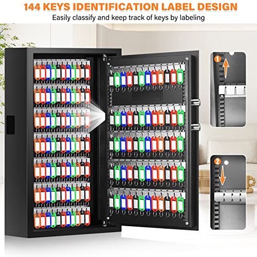 144 Keys Fireproof Key Cabinet, Anti-Theft Heavy Duty Key Lock Box With Key Tags, Adjustable Key Organizer Wall Safe With Combination Lock For Car Office House Garage Rental Business #TOP6